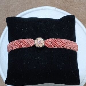 Pandora Clip Compatible Macrame Cord And Silver Adjustable Bracelet